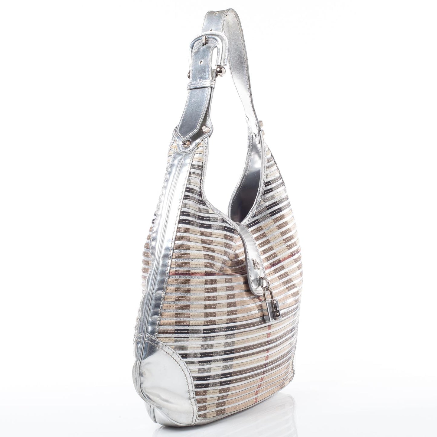House Check Sliced Brook Hobo Metallic Silver