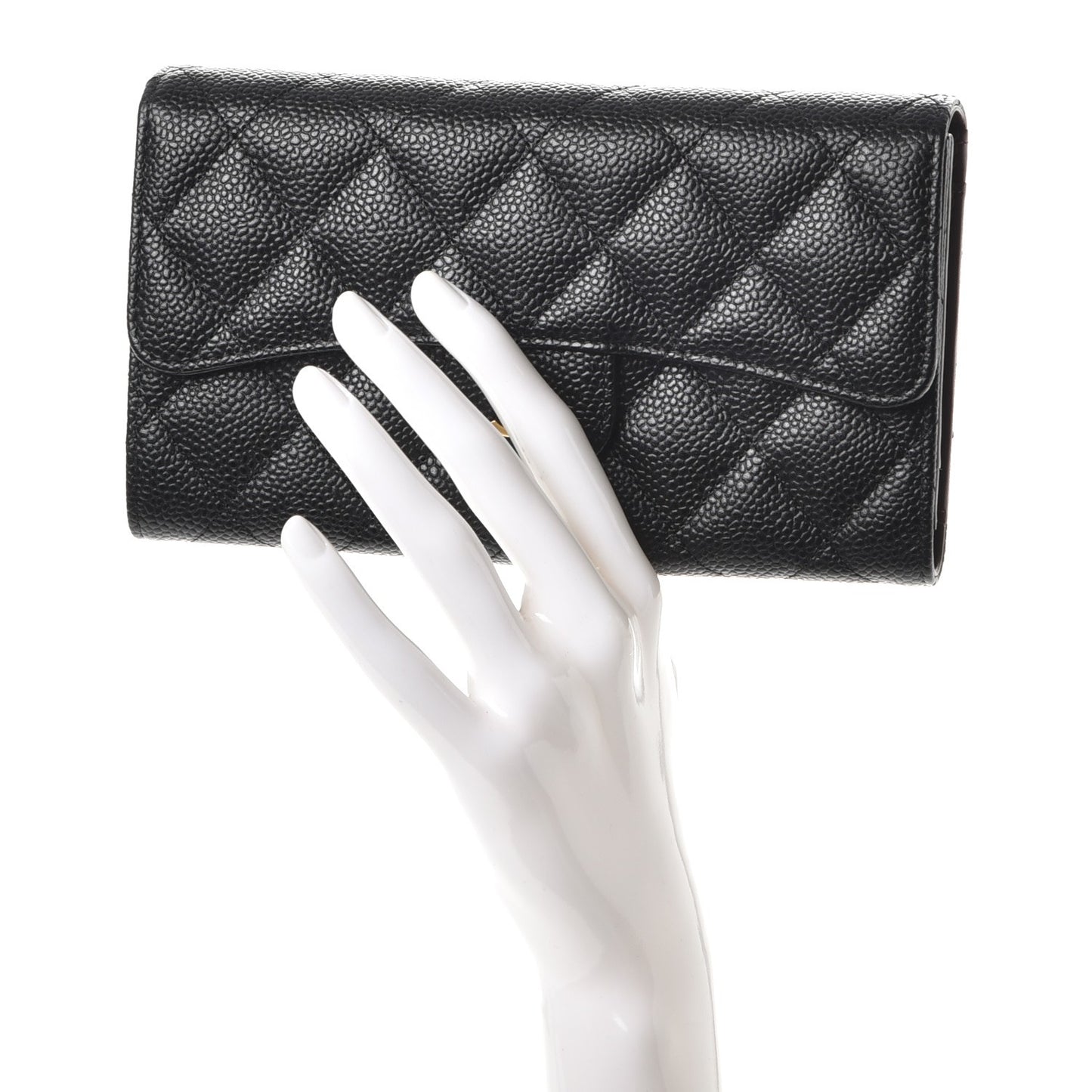 Caviar Quilted Large Flap Wallet Black