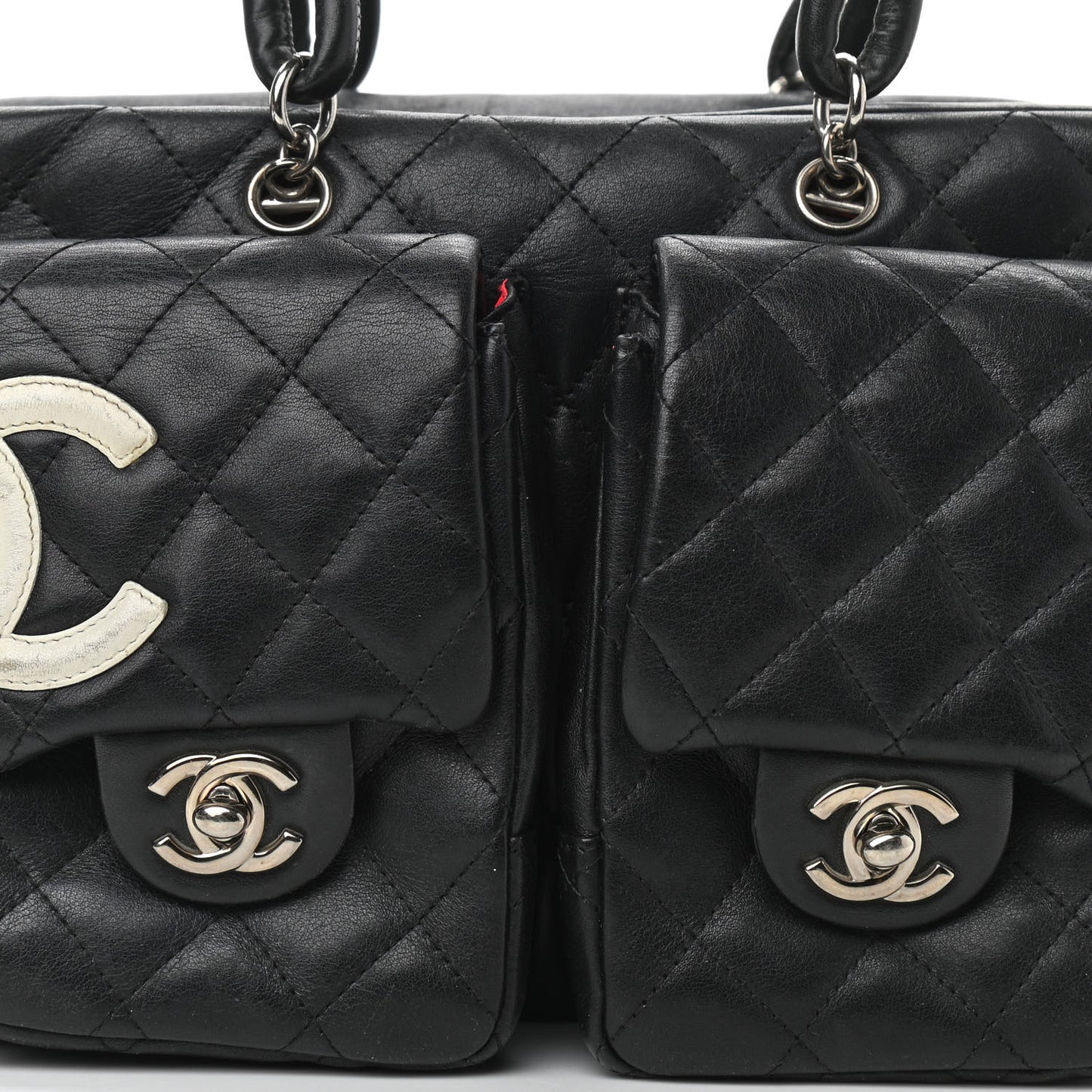 Calfskin Quilted Small Cambon Multipocket Reporter Black White