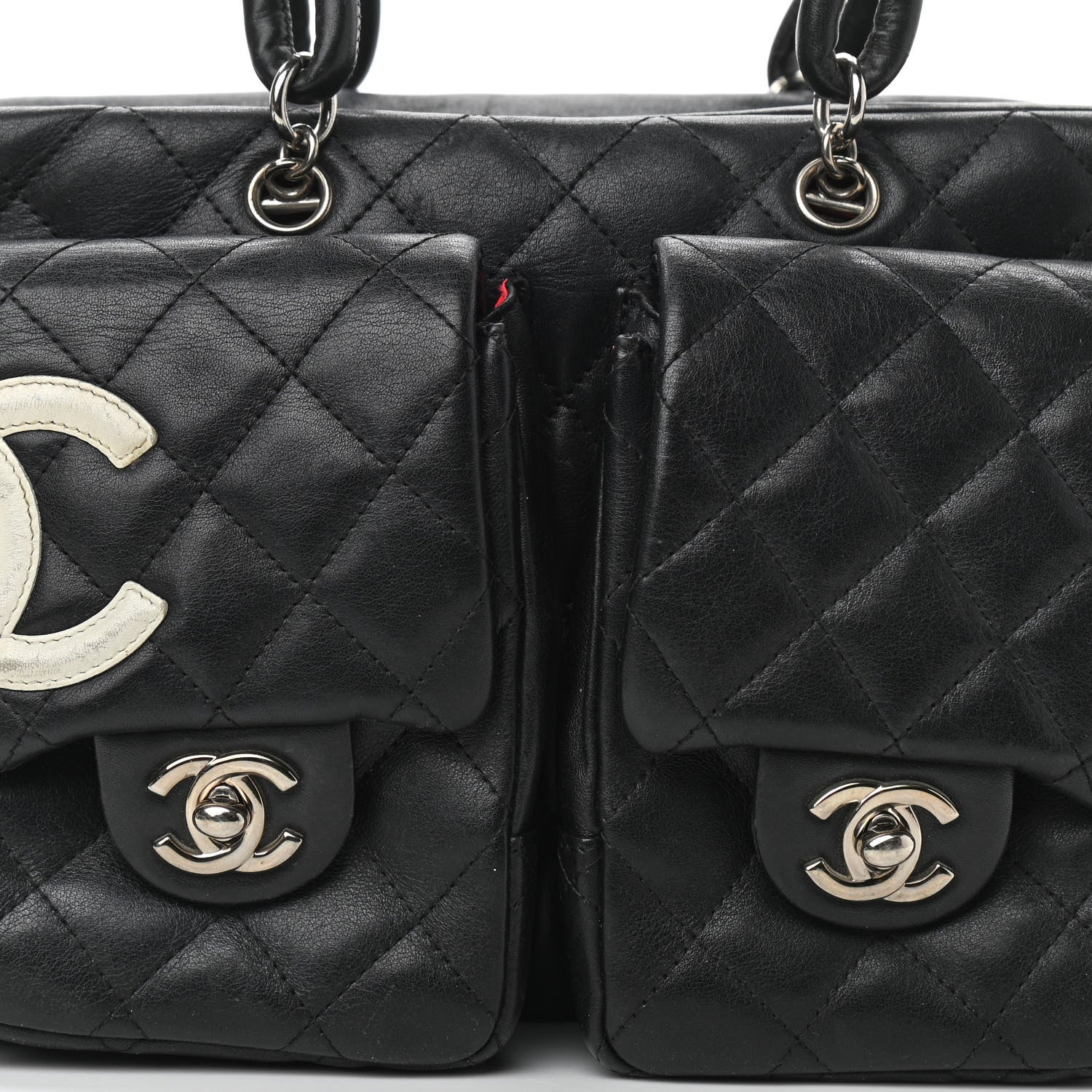Chanel Calfskin Quilted Small Cambon Multipocket Reporter Black White 10 of 15