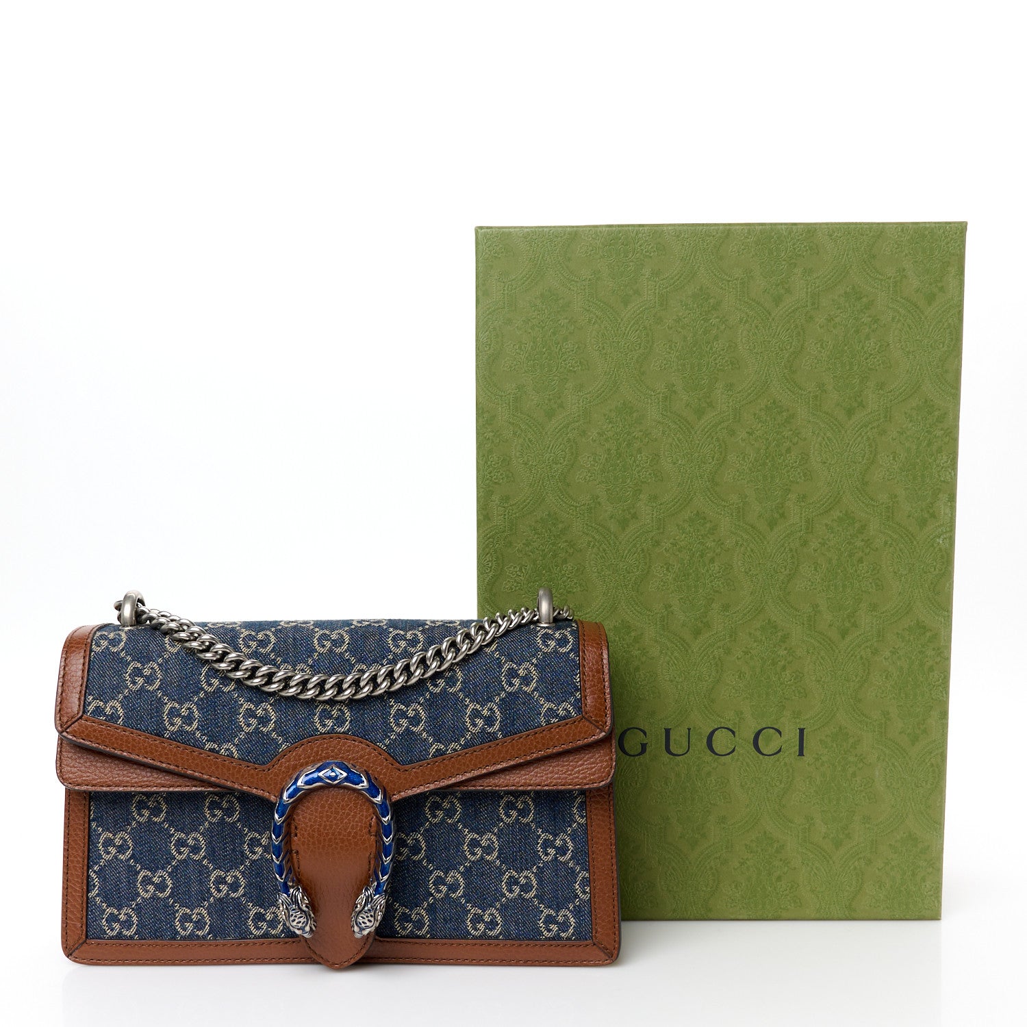 Gucci New Denim GG Monogram Dollar Calfskin Enamel Small Dionysus Shoulder Bag Blue Tea Cuir Epilog Electric Blue 12 of 12