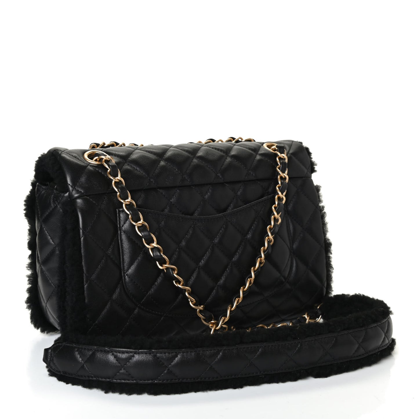 Lambskin Shearling Large CC Flap Bag Black