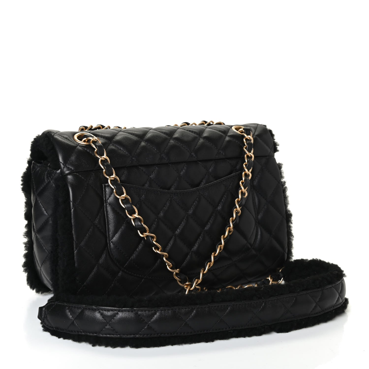 Chanel Lambskin Shearling Large CC Flap Bag Black 2 of 4