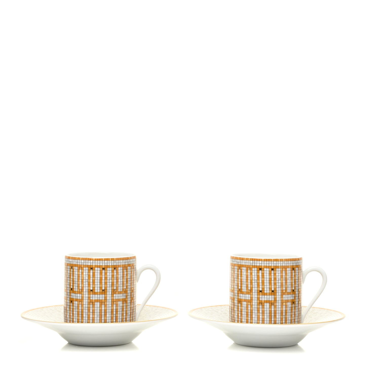 Porcelain Mosaique Au 24 Gold Coffee Cup and Saucer Set of 2
