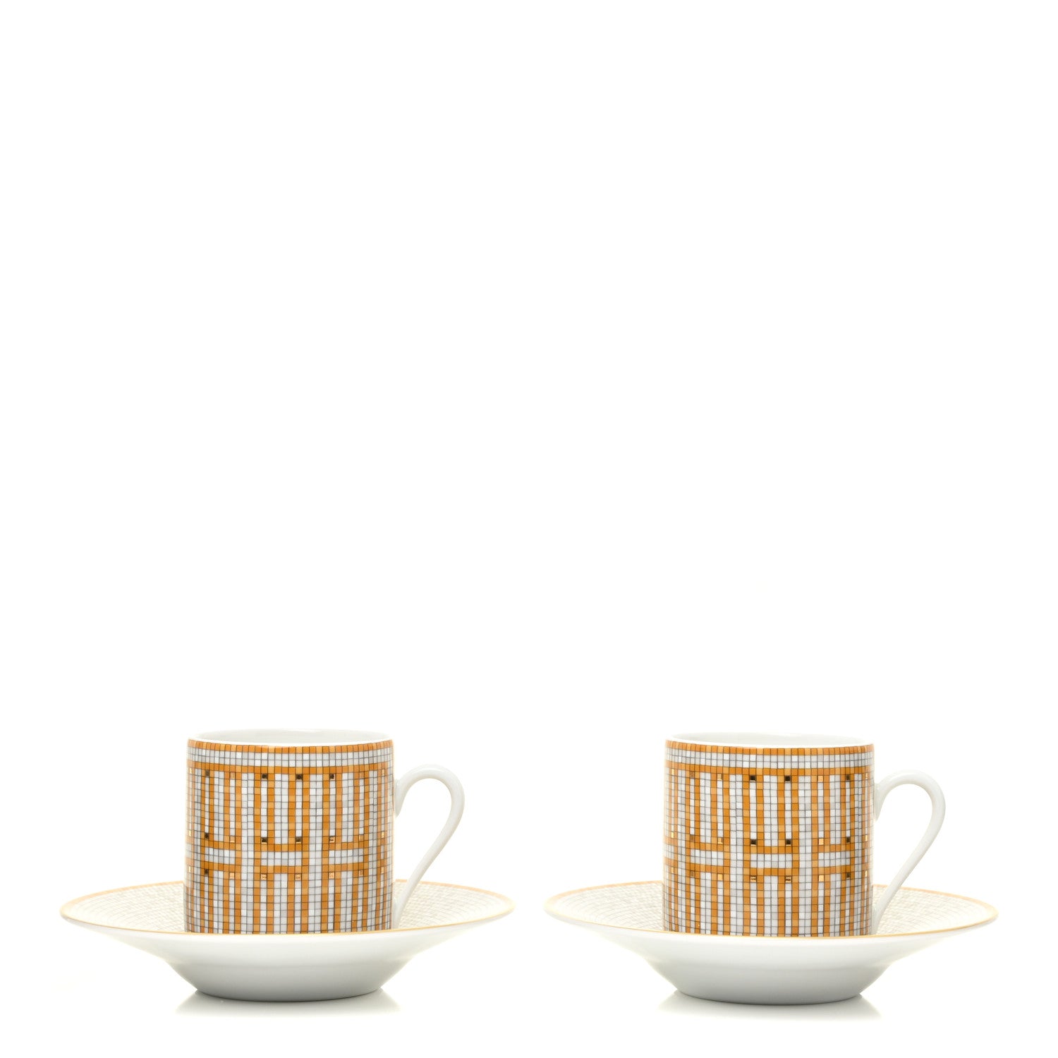 Hermes Porcelain Mosaique Au 24 Gold Coffee Cup and Saucer Set of 2 1 of 9