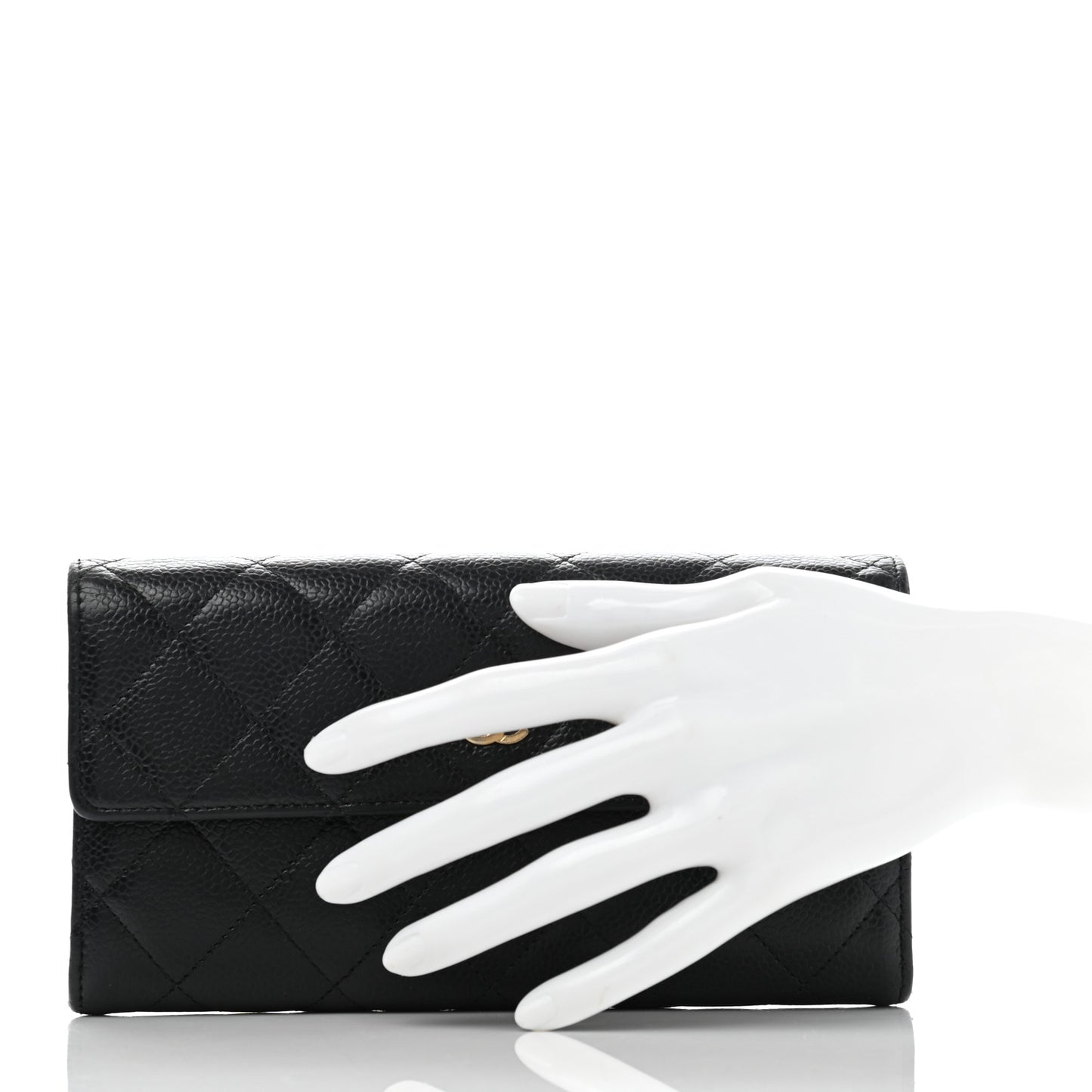 Caviar Quilted Large Gusset Flap Wallet Black