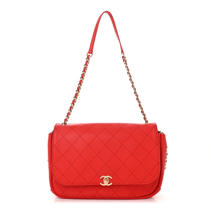 Chanel Goatskin Stitched Casual Trip Single Flap Red 1 of 12