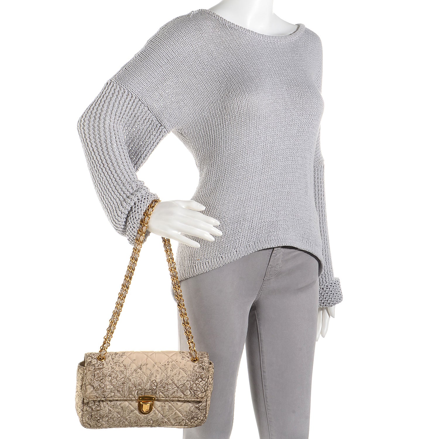 Prada Tessuto Nylon Quilted Floral Flap Beige 2 of 9