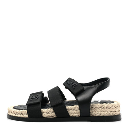 Chanel Stretch Fabric Lambskin CC Flat Sandals 37 Black 1 of 8