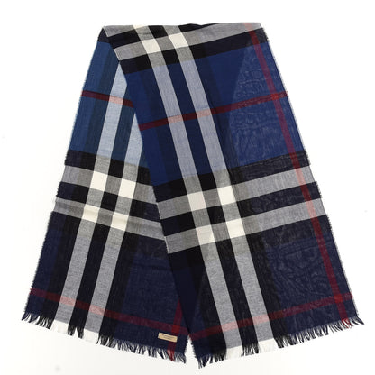 Burberry Wool Cashmere Check Lightweight Scarf Navy 2 of 4