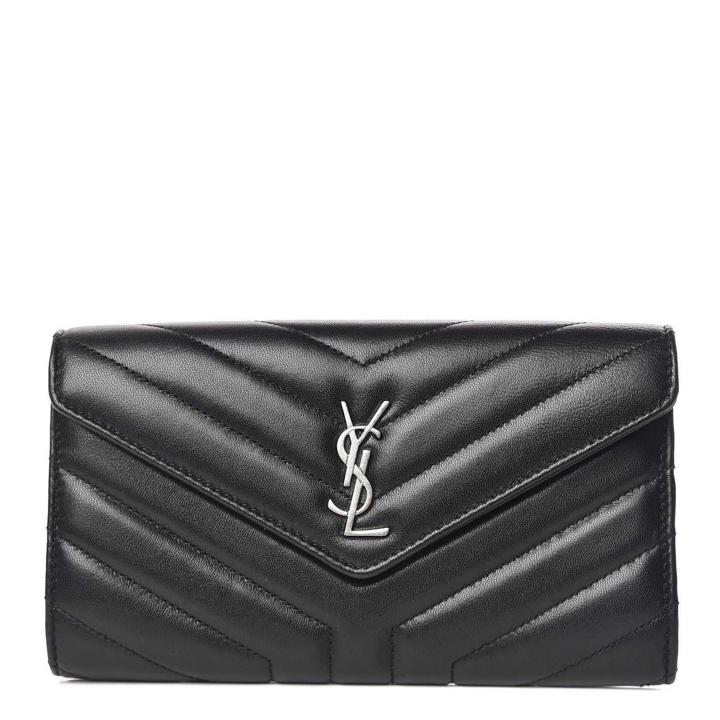 Lambskin Y Quilted Monogram Large Loulou Flap Wallet Black