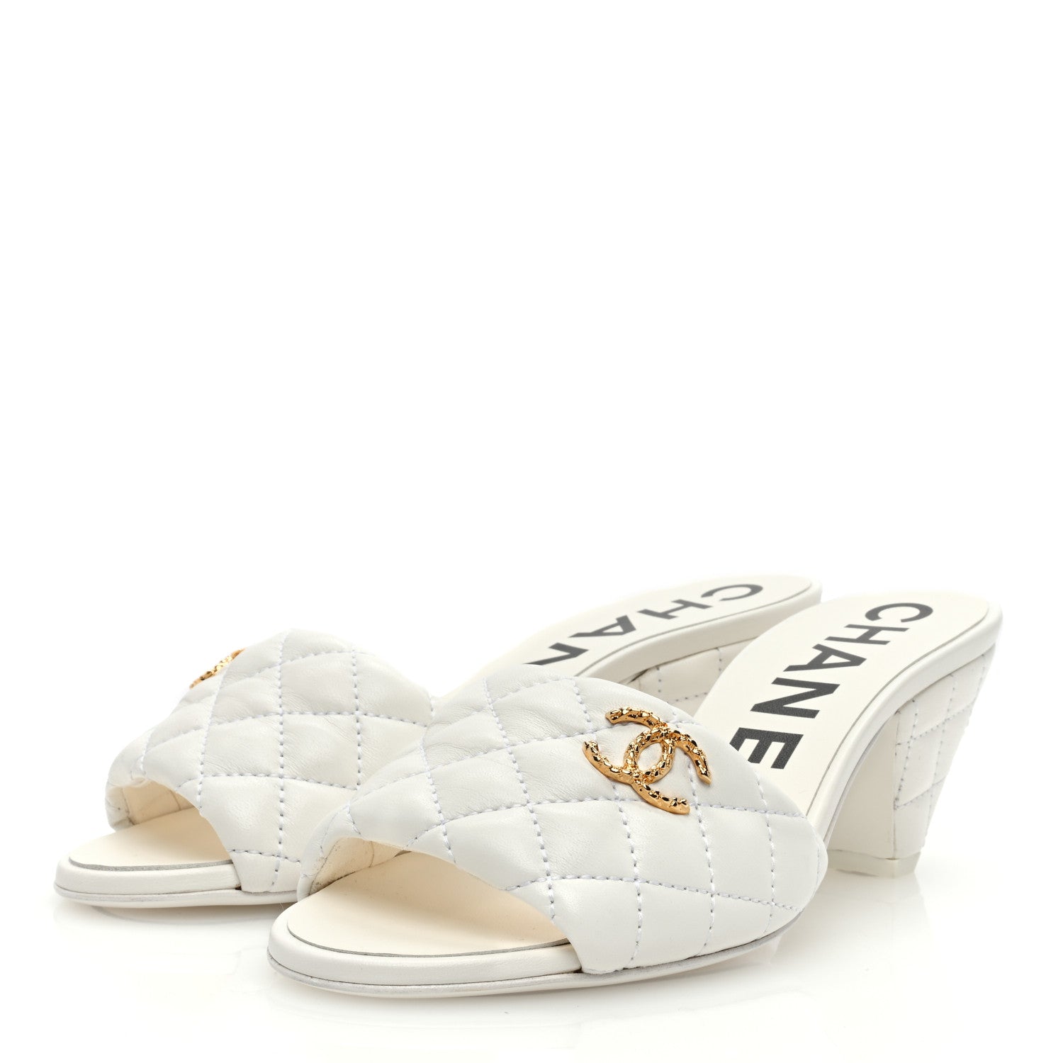 Chanel Lambskin Quilted Textured CC Mules 36 White 2 of 8