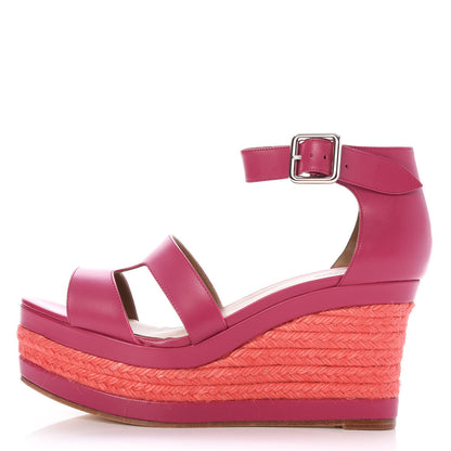 Hermes Calfskin Ilana Espadrille Wedge Sandals 38 1 of 8