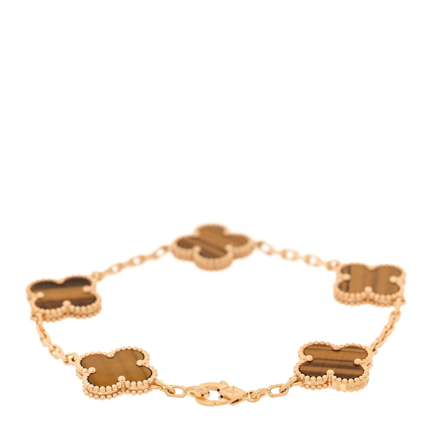 18K Yellow Gold Tiger Eye 5 Motifs Vintage Alhambra Bracelet