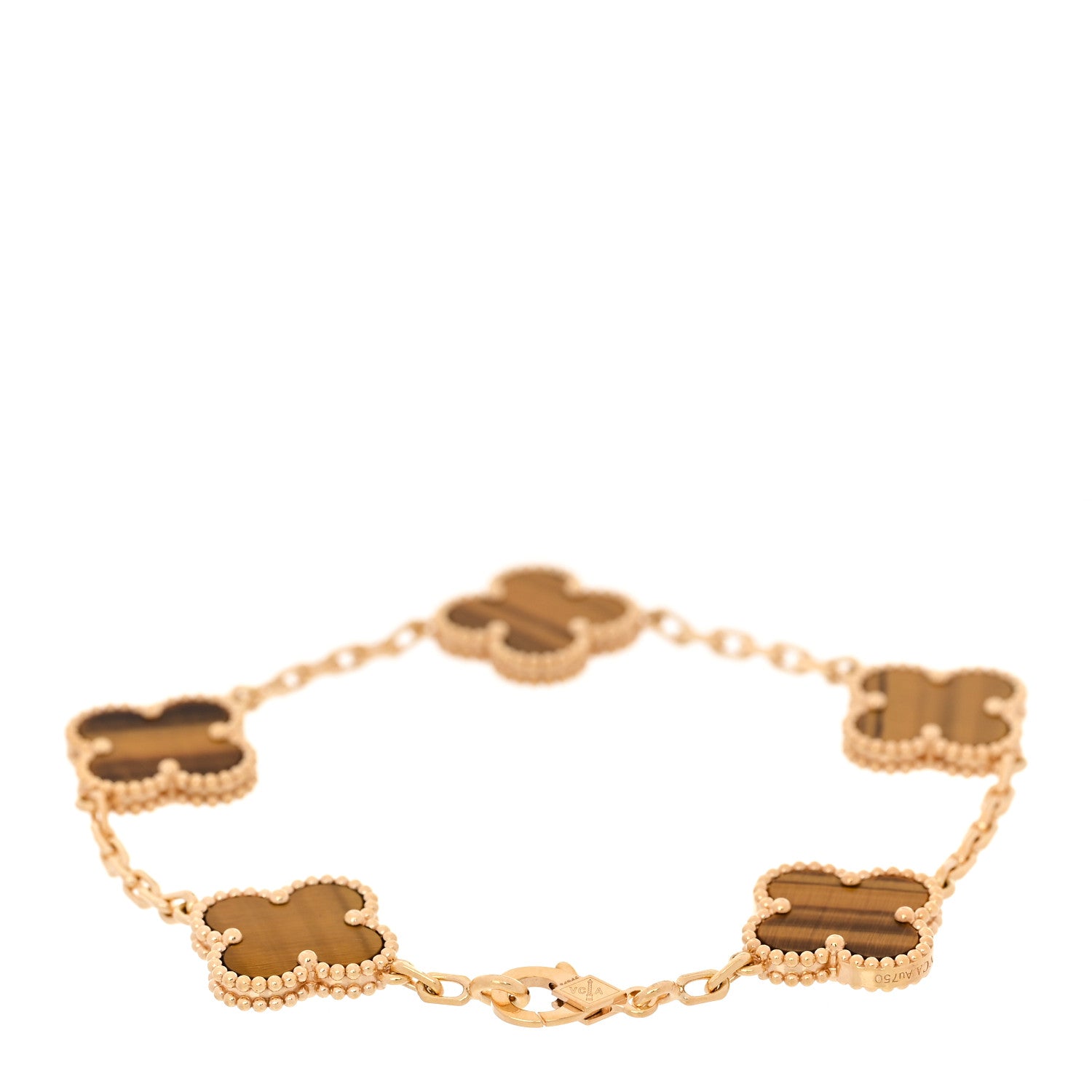 Van Cleef & Arpels 18K Yellow Gold Tiger Eye 5 Motifs Vintage Alhambra Bracelet 2 of 6