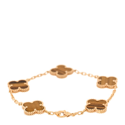Van Cleef & Arpels 18K Yellow Gold Tiger Eye 5 Motifs Vintage Alhambra Bracelet 2 of 6