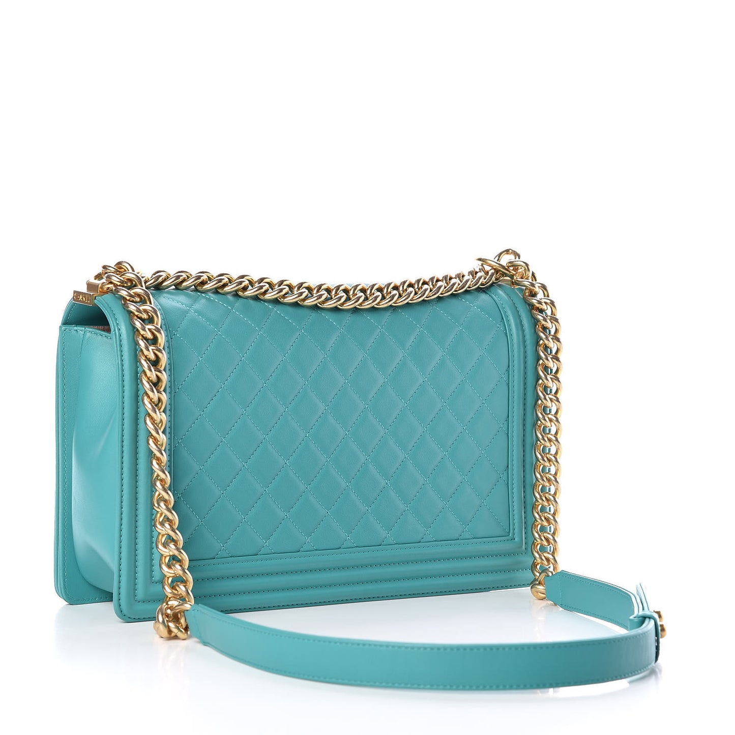 Calfskin Quilted New Medium Boy Flap Dark Turquoise