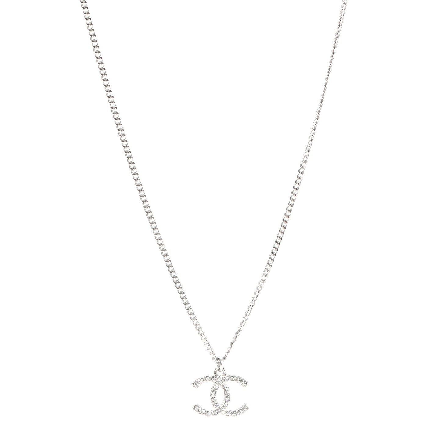 Crystal Pearl CC Pendant Necklace Silver