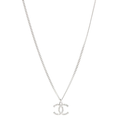 Chanel Crystal Pearl CC Pendant Necklace Silver 1 of 5