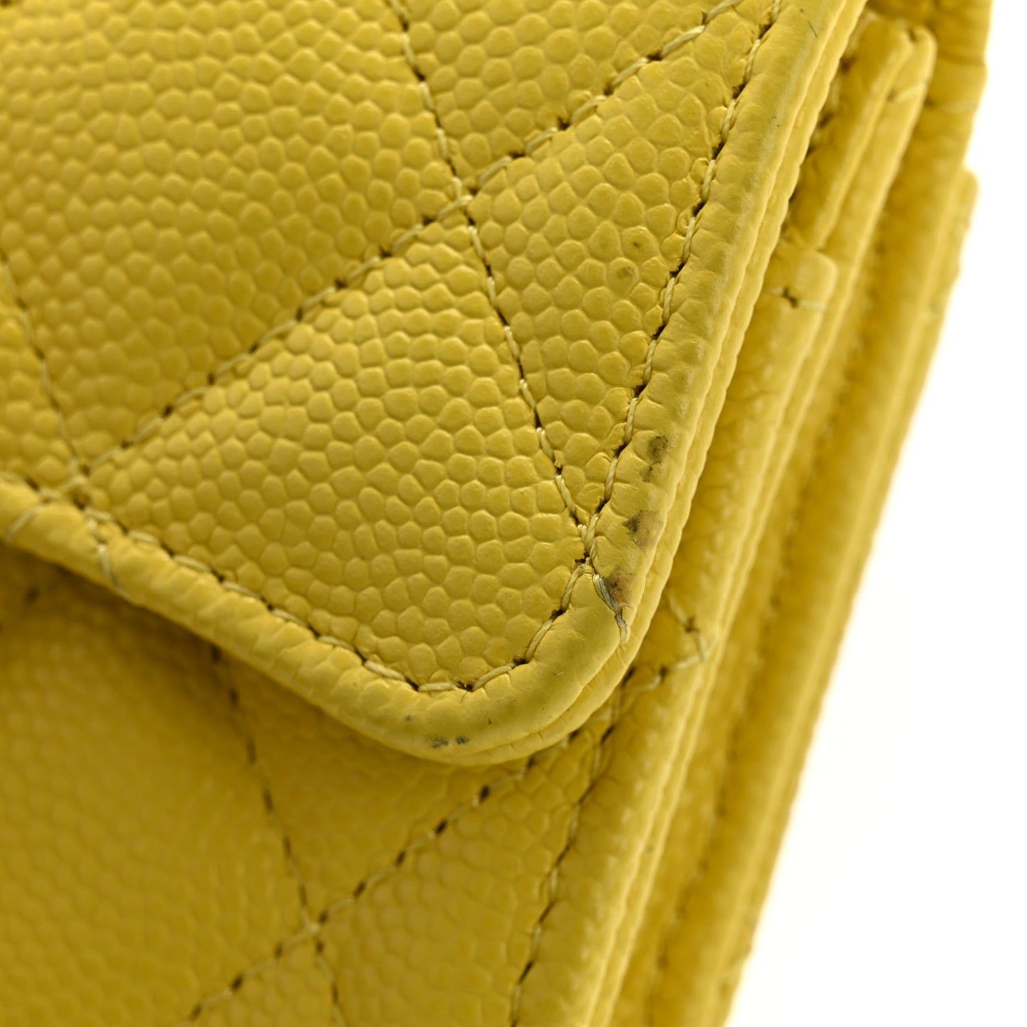 Caviar Quilted Flap Card Holder Wallet Yellow