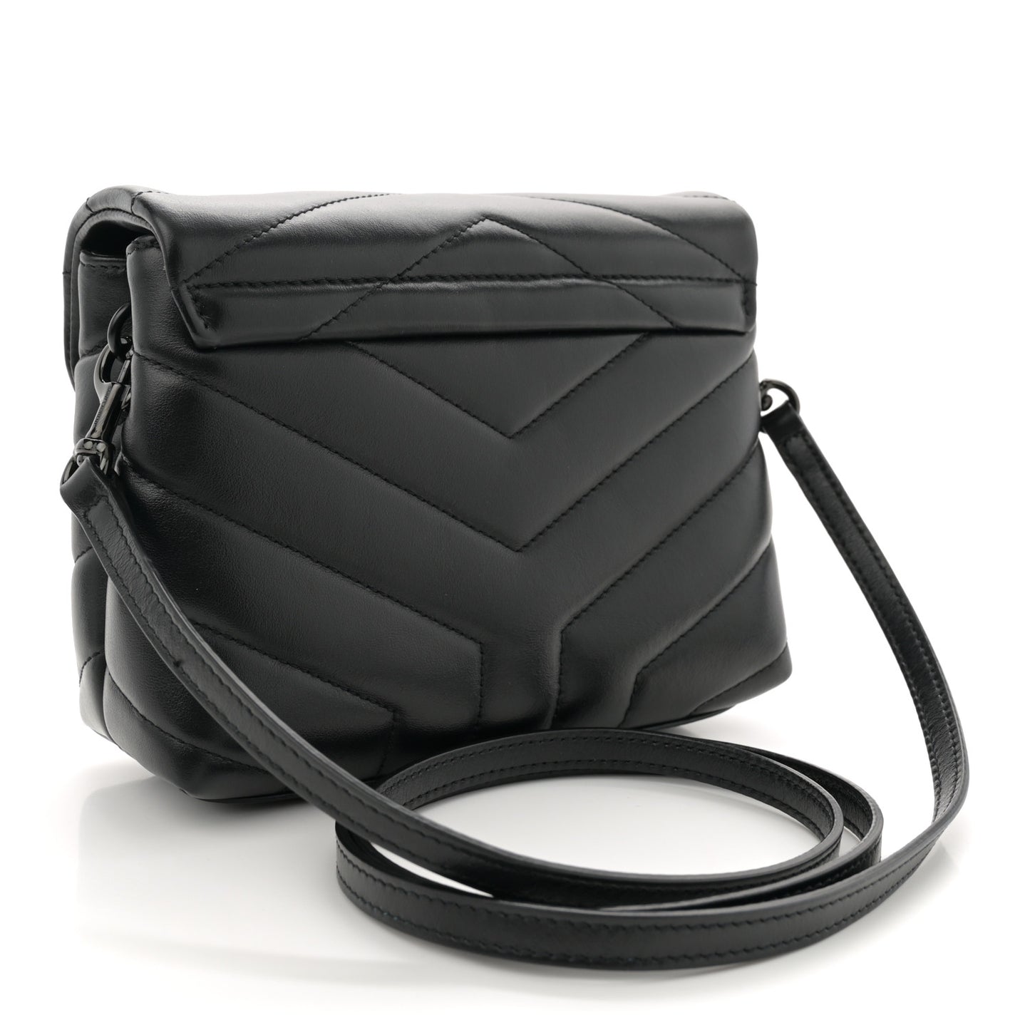 Calfskin Y Quilted Monogram Monochrome Toy Loulou Crossbody Bag Black