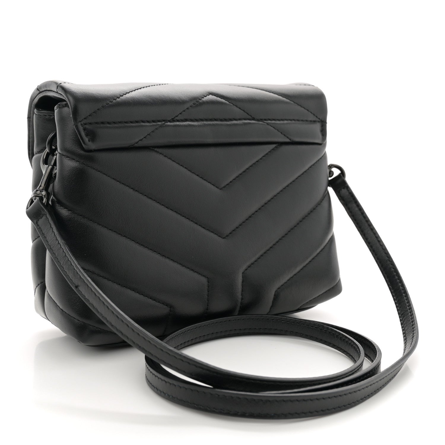 Saint Laurent Calfskin Y Quilted Monogram Monochrome Toy Loulou Crossbody Bag Black 3 of 10