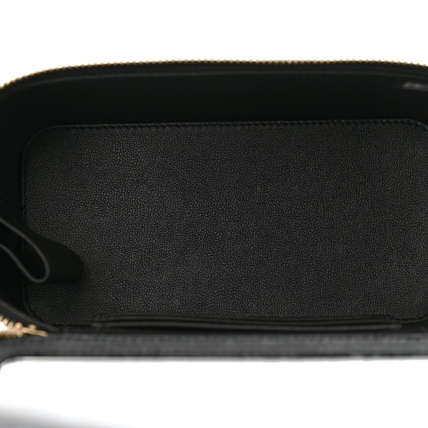 Lambskin Quilted Small Top Handle Vanity Case With Chain Black