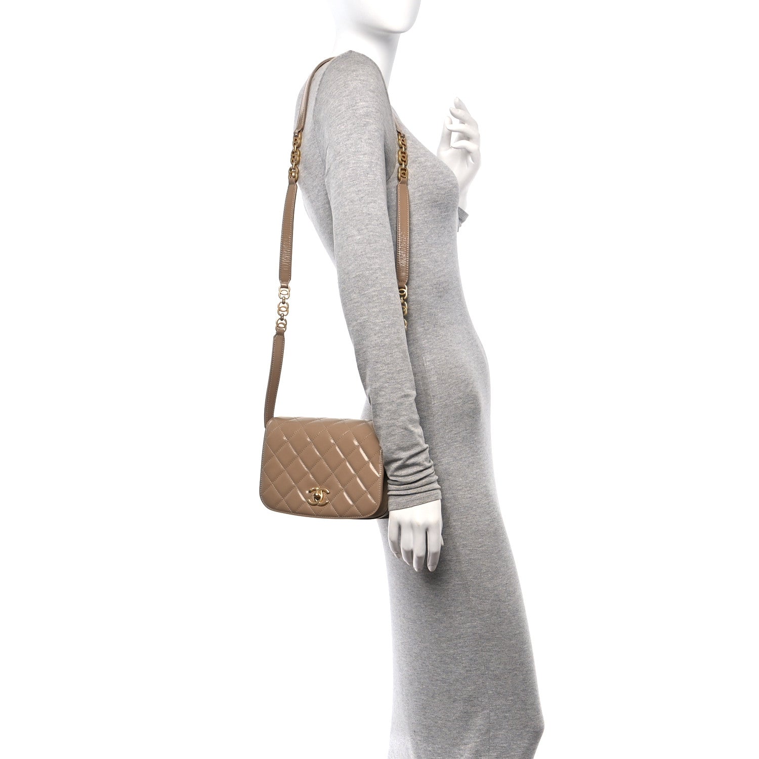 Chanel Shiny Calfskin Quilted Suede Goatskin Mini Messenger Beige 2 of 11