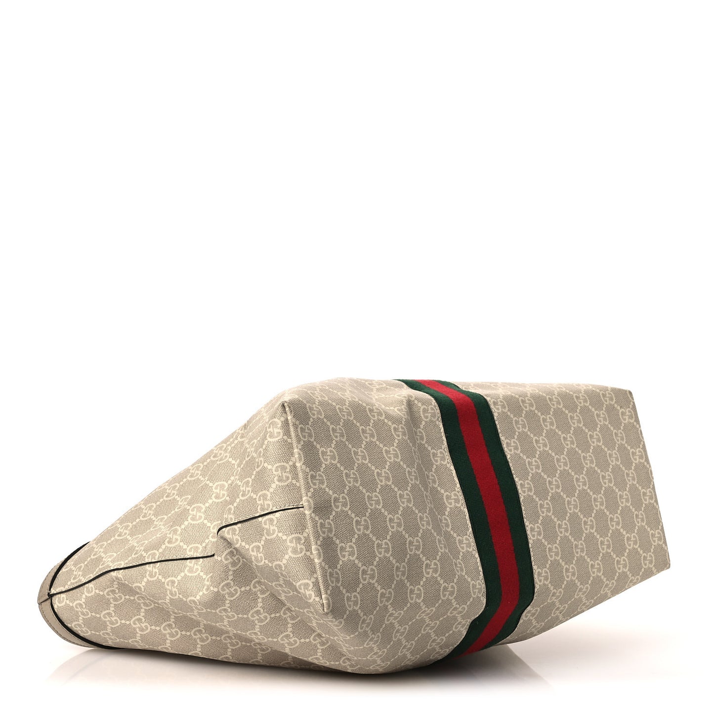 GG Supreme Monogram Textured Dollar Calfskin Web Medium Ophidia Shopping Tote Beige Mystic White Oatmeal