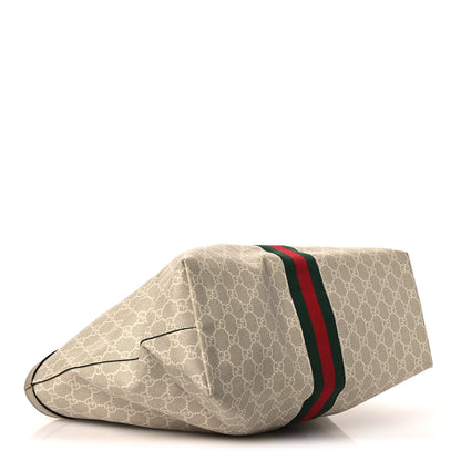 Gucci GG Supreme Monogram Textured Dollar Calfskin Web Medium Ophidia Shopping Tote Beige Mystic White Oatmeal 4 of 10