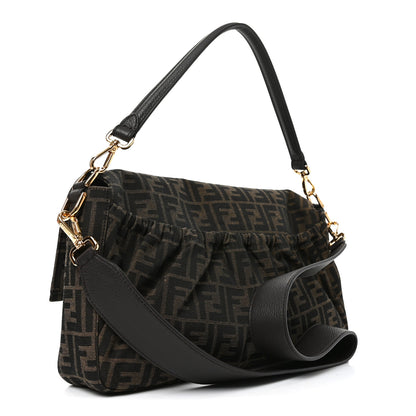 Fendi Fabric Jacquard FF 1974 Maxi Baguette Tobacco Moro Black 3 of 10