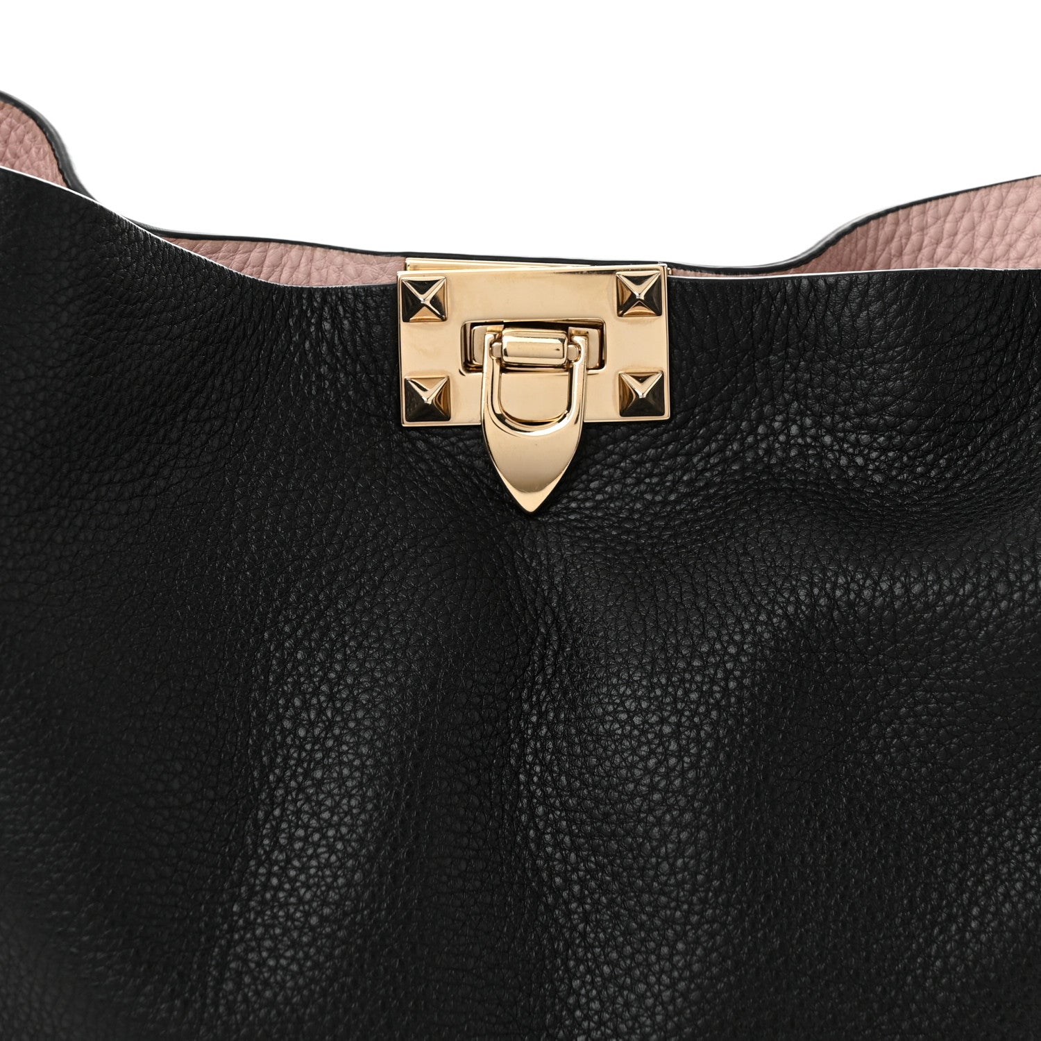 Valentino Garavani Grained Calfskin Rockstud Flip Lock Tote Black Rose Quartz 8 of 10