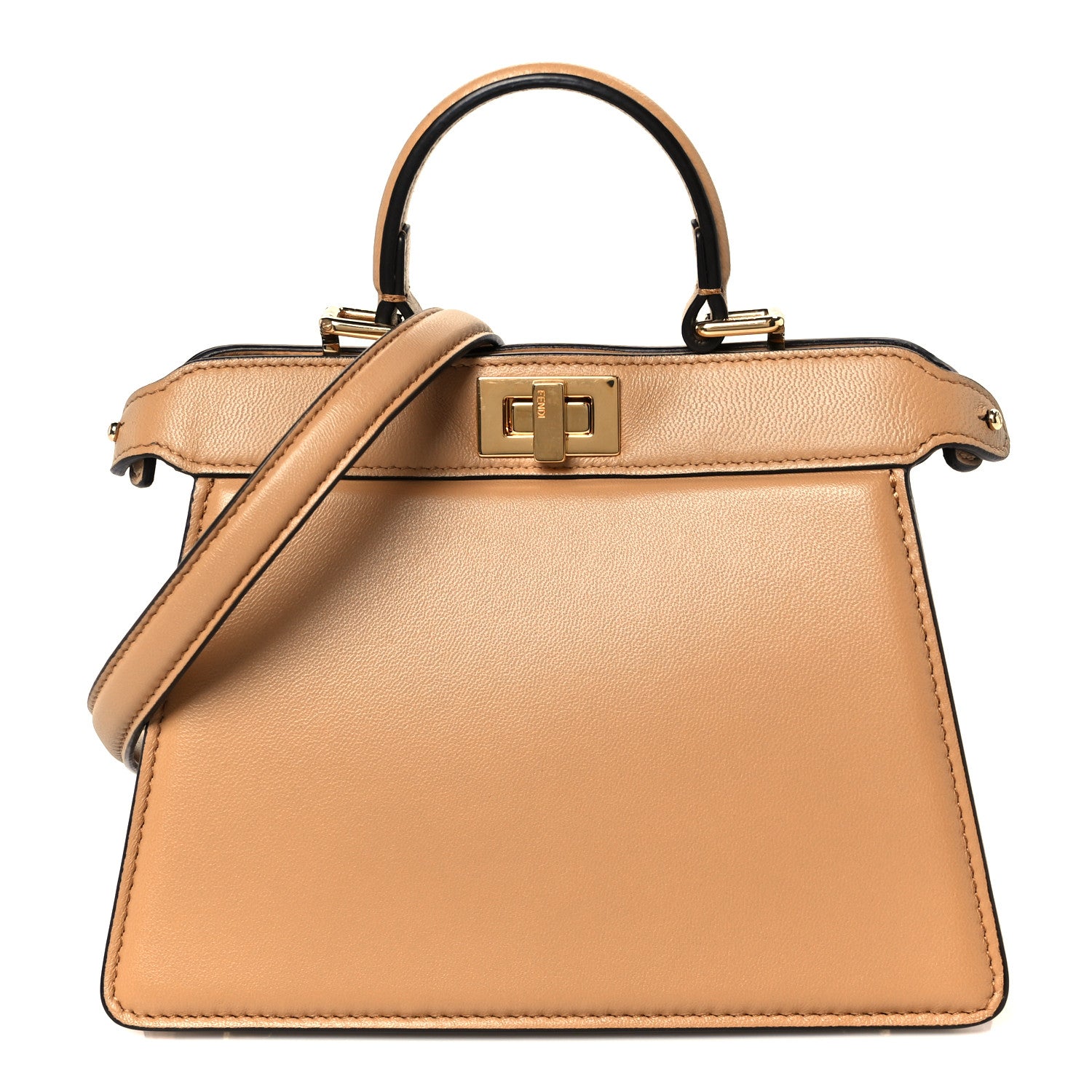 Fendi Shiny Nappa Petite Peekaboo I SEE U Satchel Miele Scuro 1 of 12
