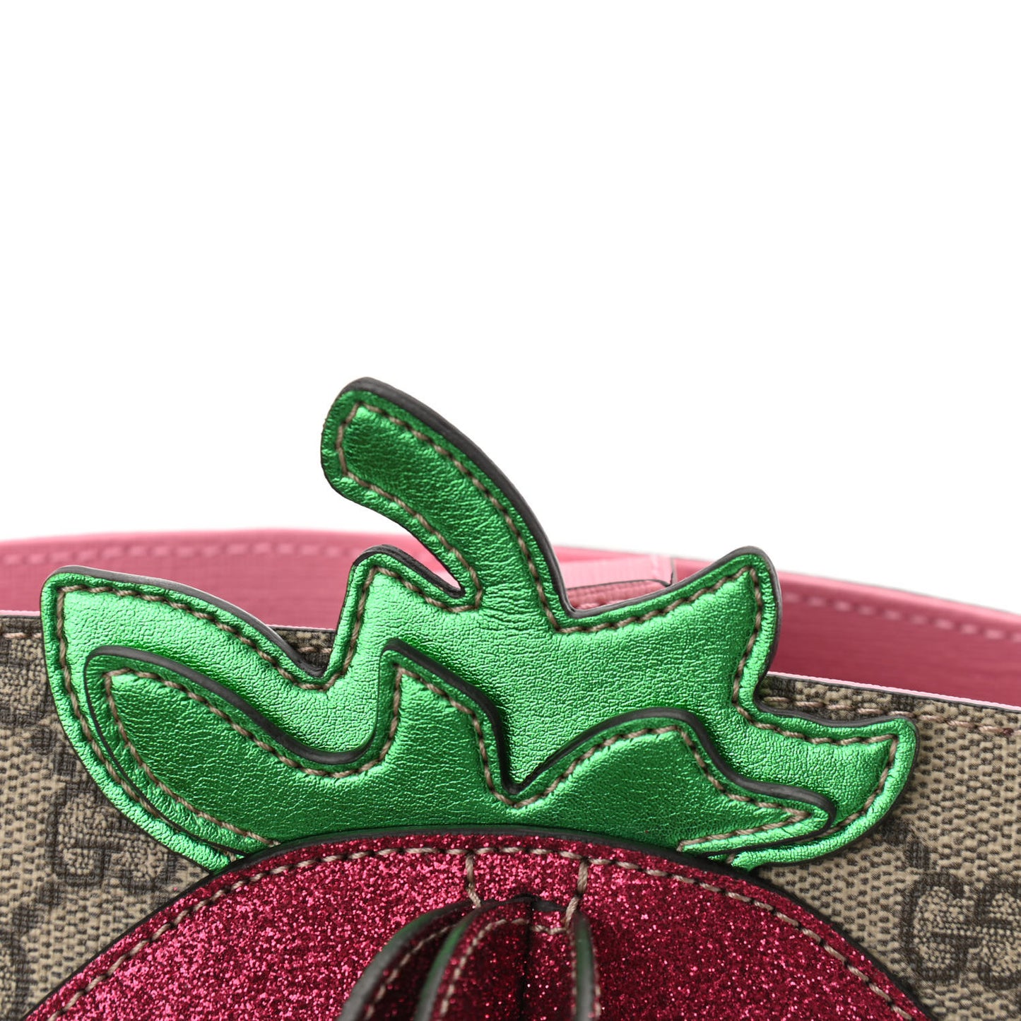 GG Supreme Monogram 3-D Strawberry Childrens Bucket Tote Beige Ebony Lotus Pink Fuxia Emerald