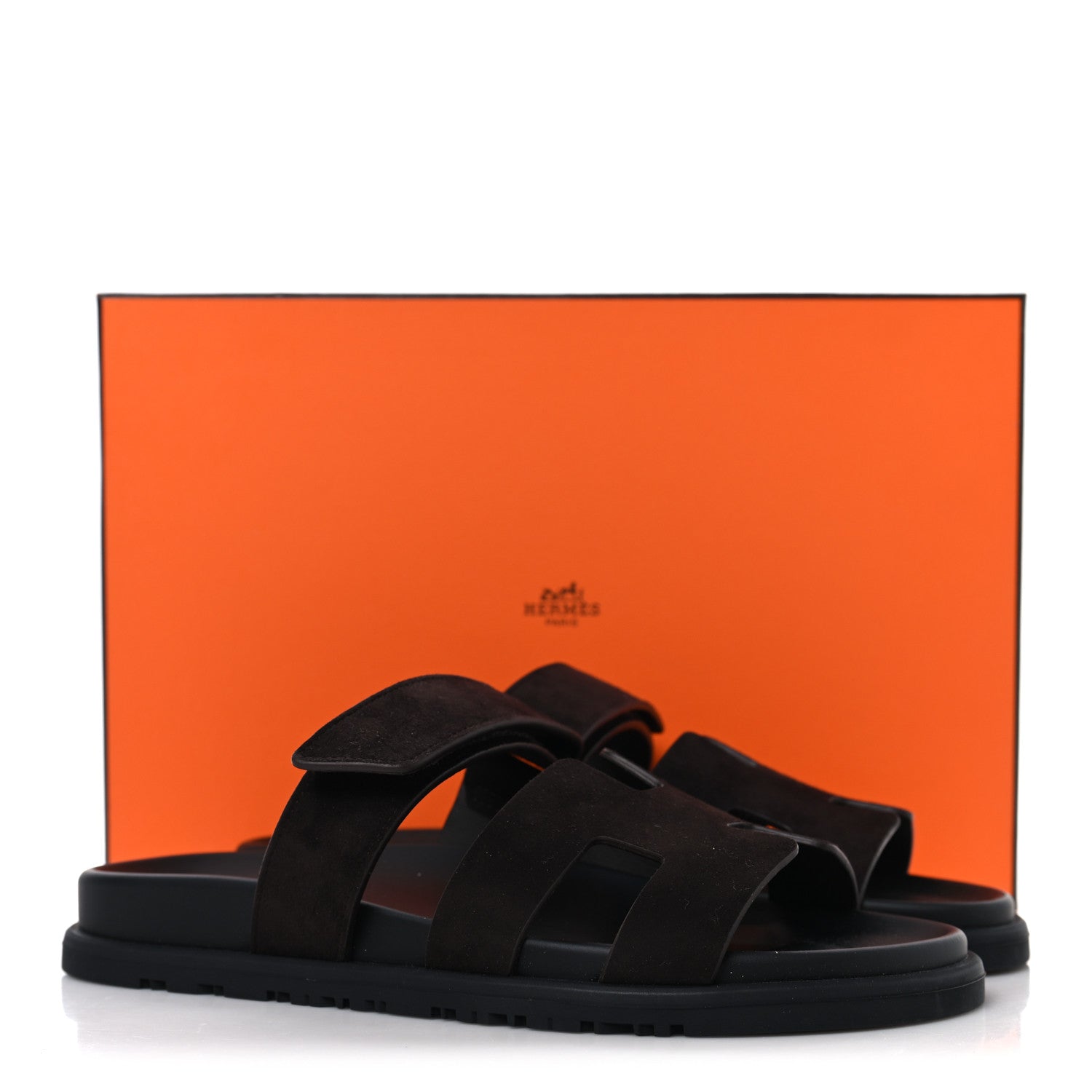 Hermes Suede Goatskin Womens Chypre Sandals 37 Marron Ebene 10 of 10