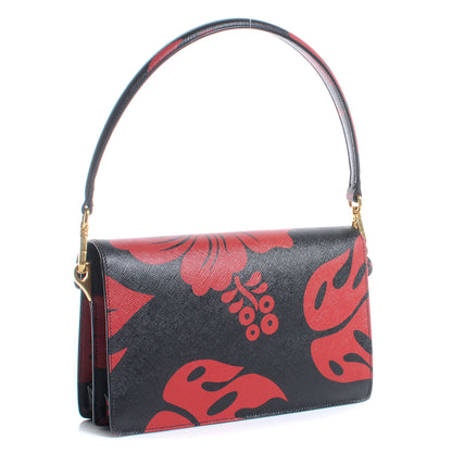 Prada Saffiano Hibiscus Sound Shoulder Bag Black Rosso 3 of 7