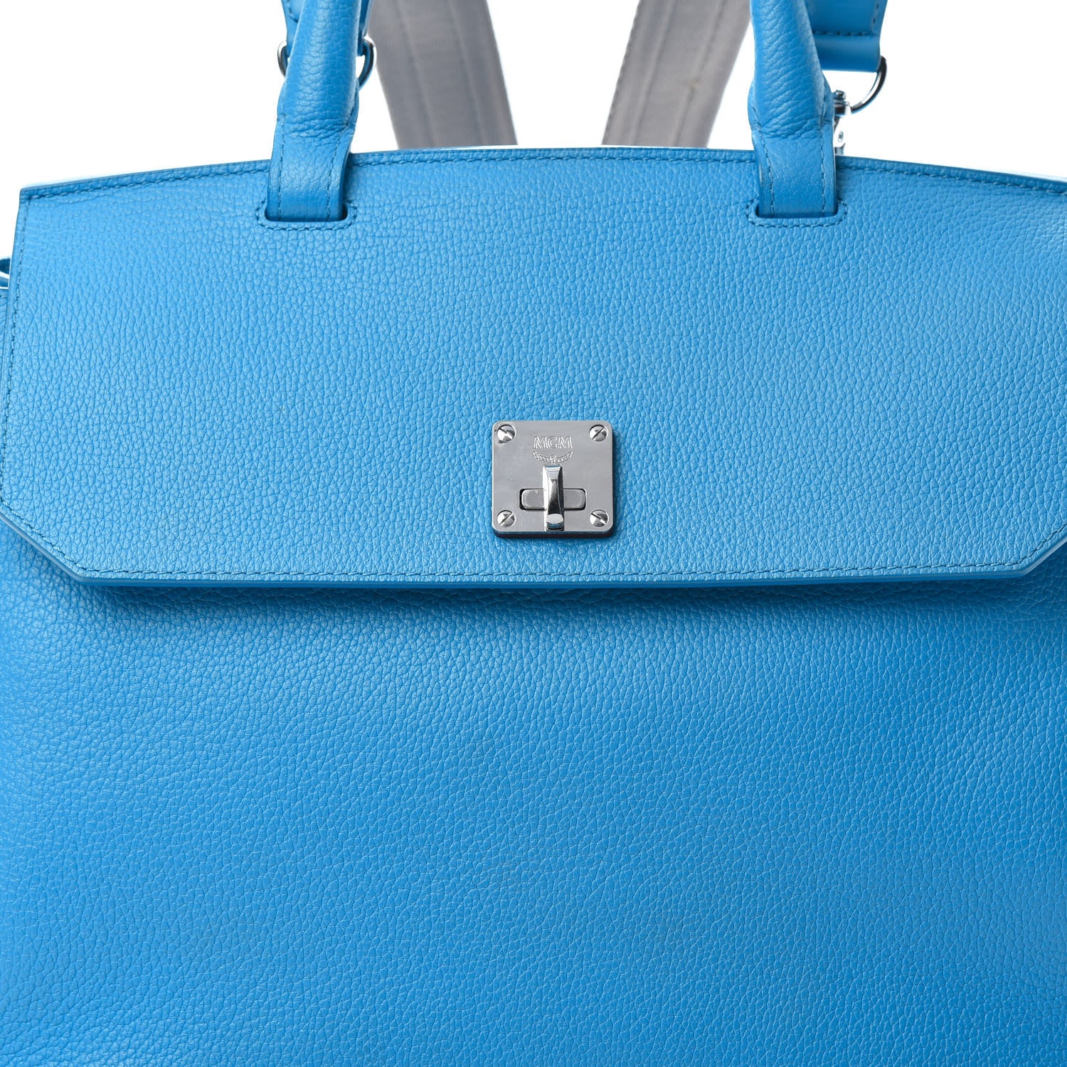 MCM Grained Calfskin Large Milla Convertible Backpack Tile Blue 11 of 11