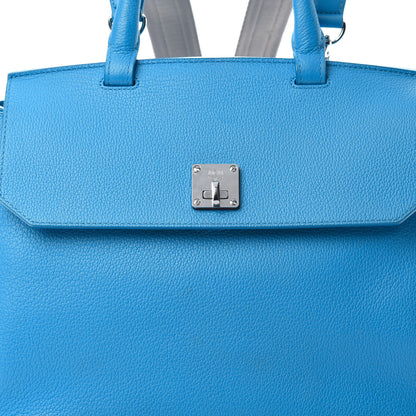 MCM Grained Calfskin Large Milla Convertible Backpack Tile Blue 11 of 11