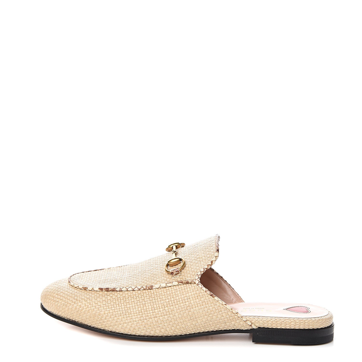 Gucci Straw Elaphe Womens Princetown Slippers 37.5 Natural Cream Brown 1 of 9