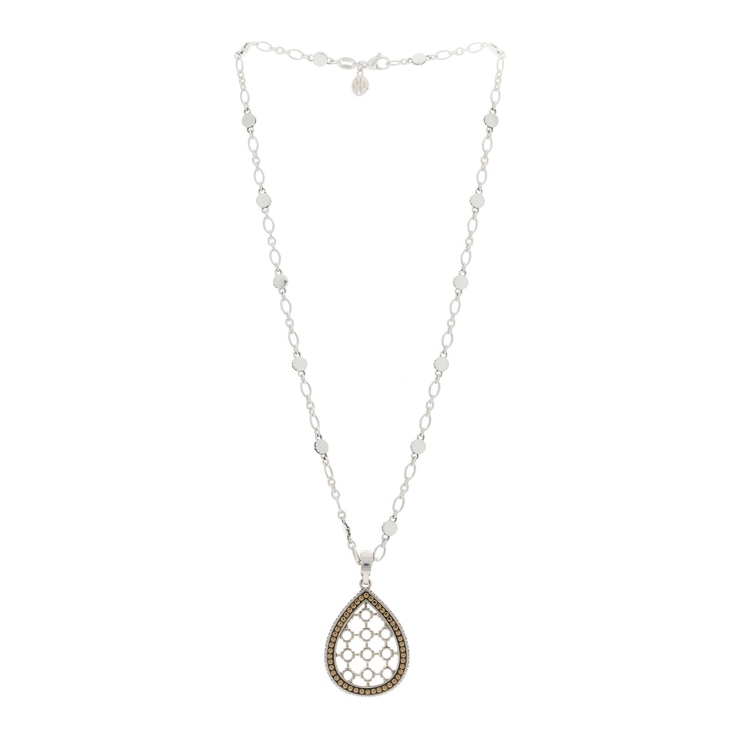 Sterling Silver 18K Yellow Gold Dot Teardrop Pendant Necklace