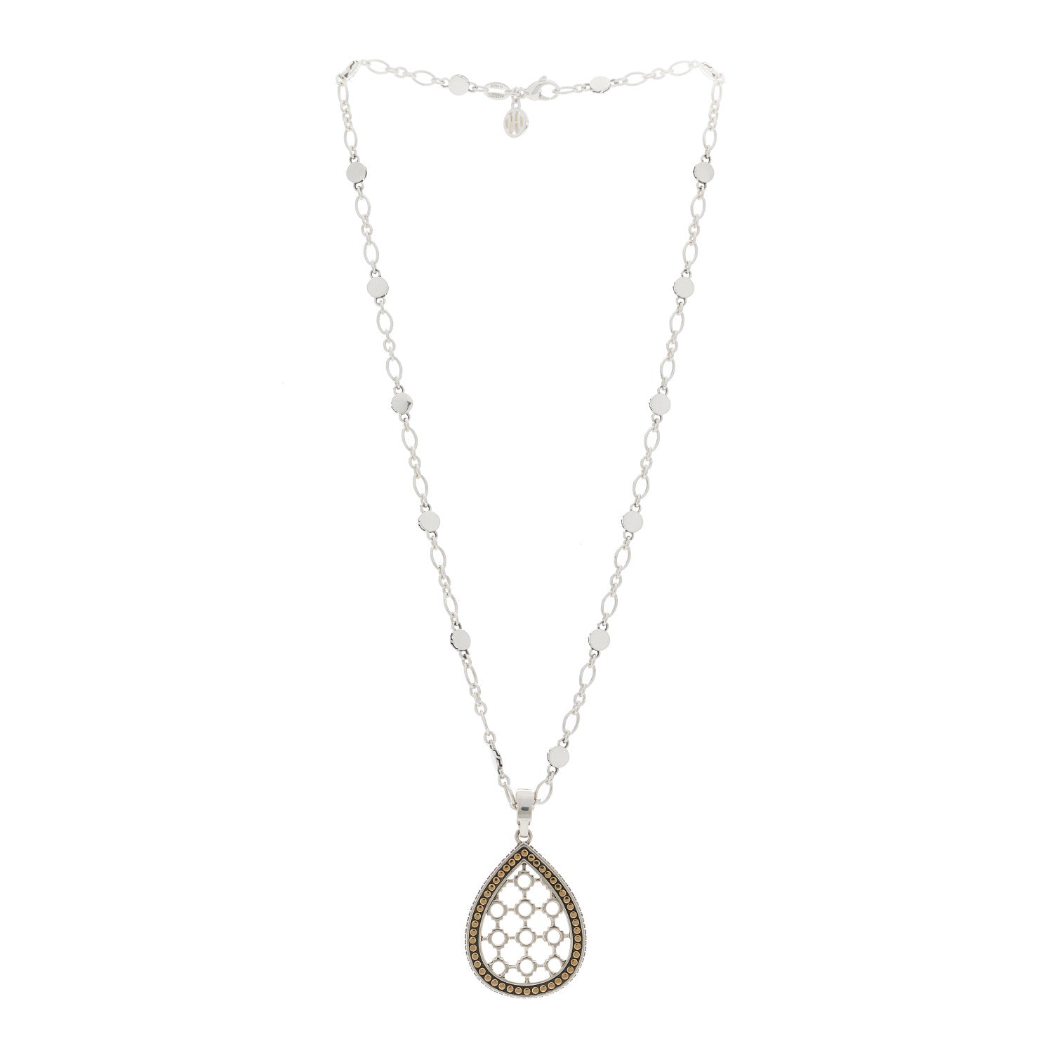 John Hardy Sterling Silver 18K Yellow Gold Dot Teardrop Pendant Necklace 3 of 6