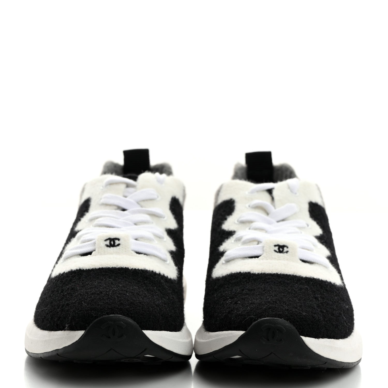 Chanel Mixed Fabrics Knit Sneakers 38 Black Grey White 2 of 9