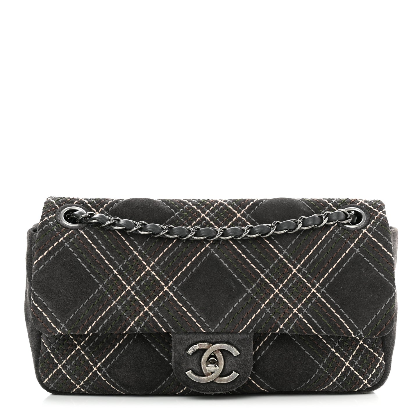 Suede Stitched Medium Saltire Single Flap Grey