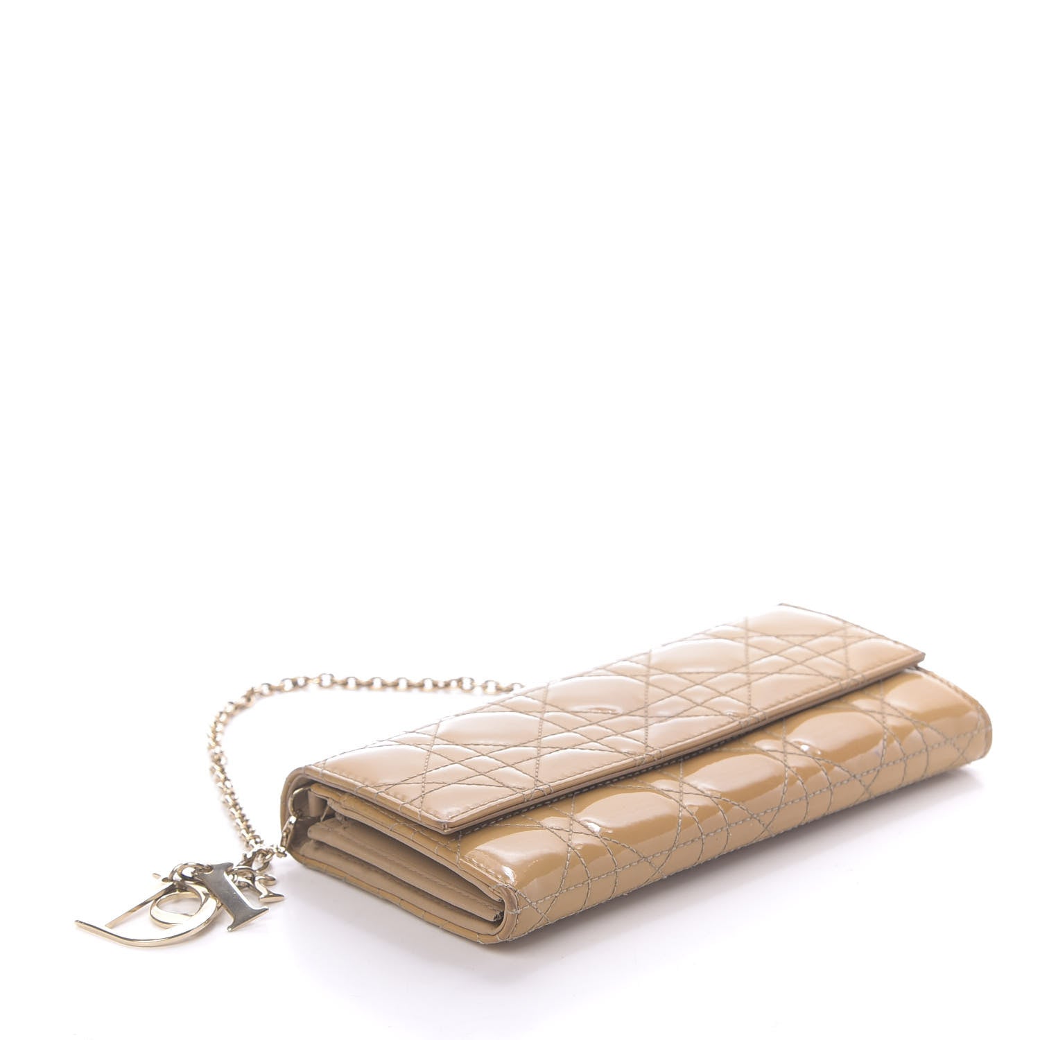Christian Dior Patent Cannage Rendezvous Chain Wallet Beige 4 of 12