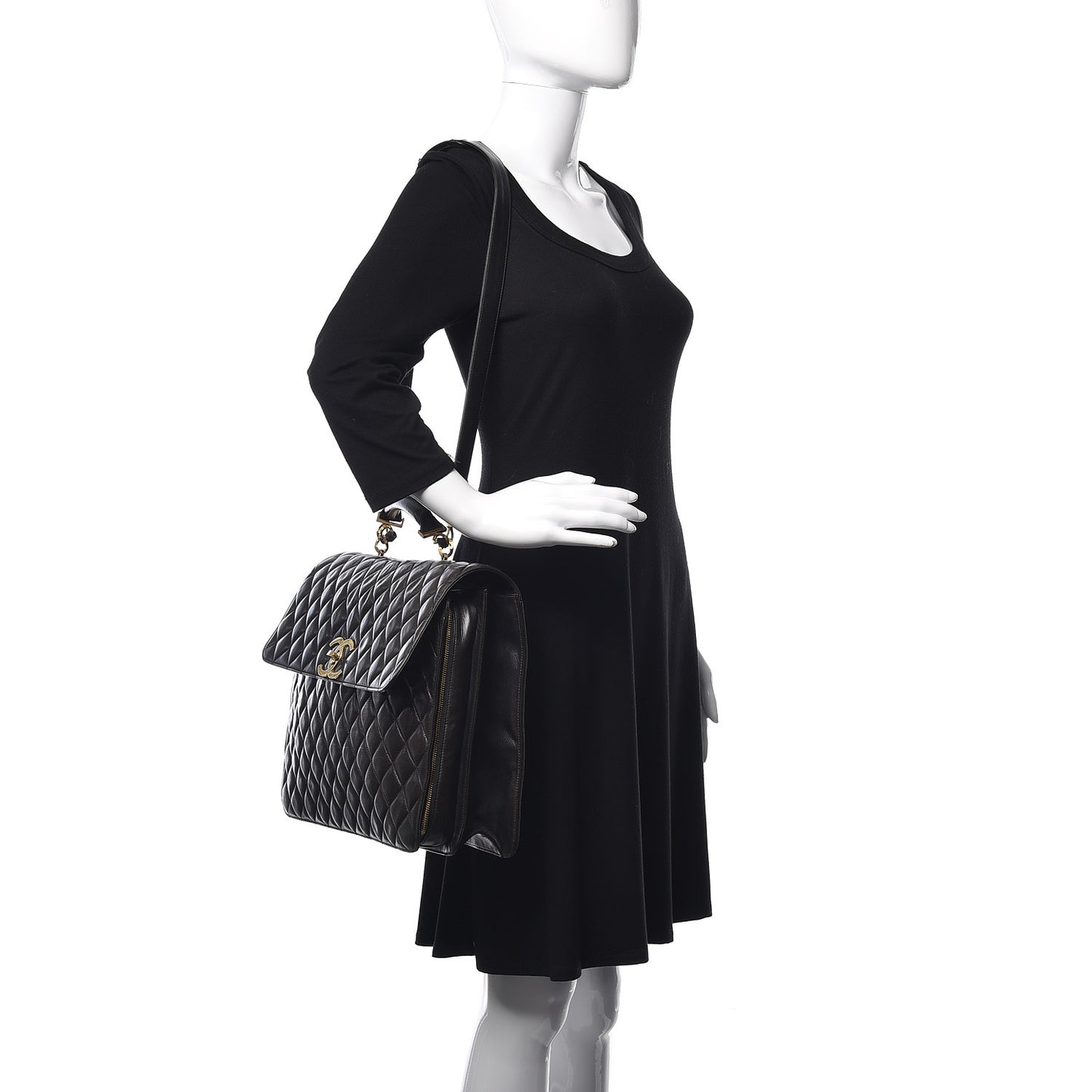 Lambskin Quilted Briefcase Laptop Bag Black