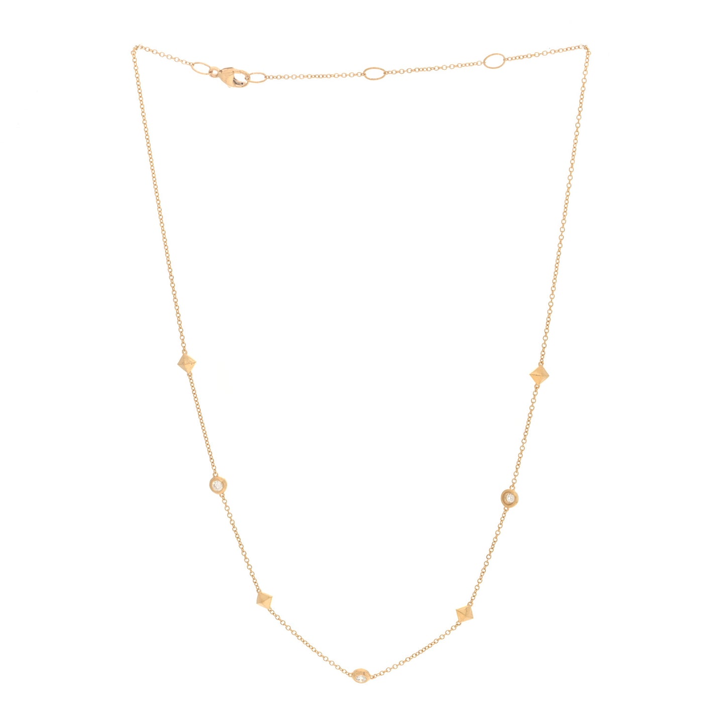 18K Yellow Gold Diamond Petite Modern Renaissance Station Necklace