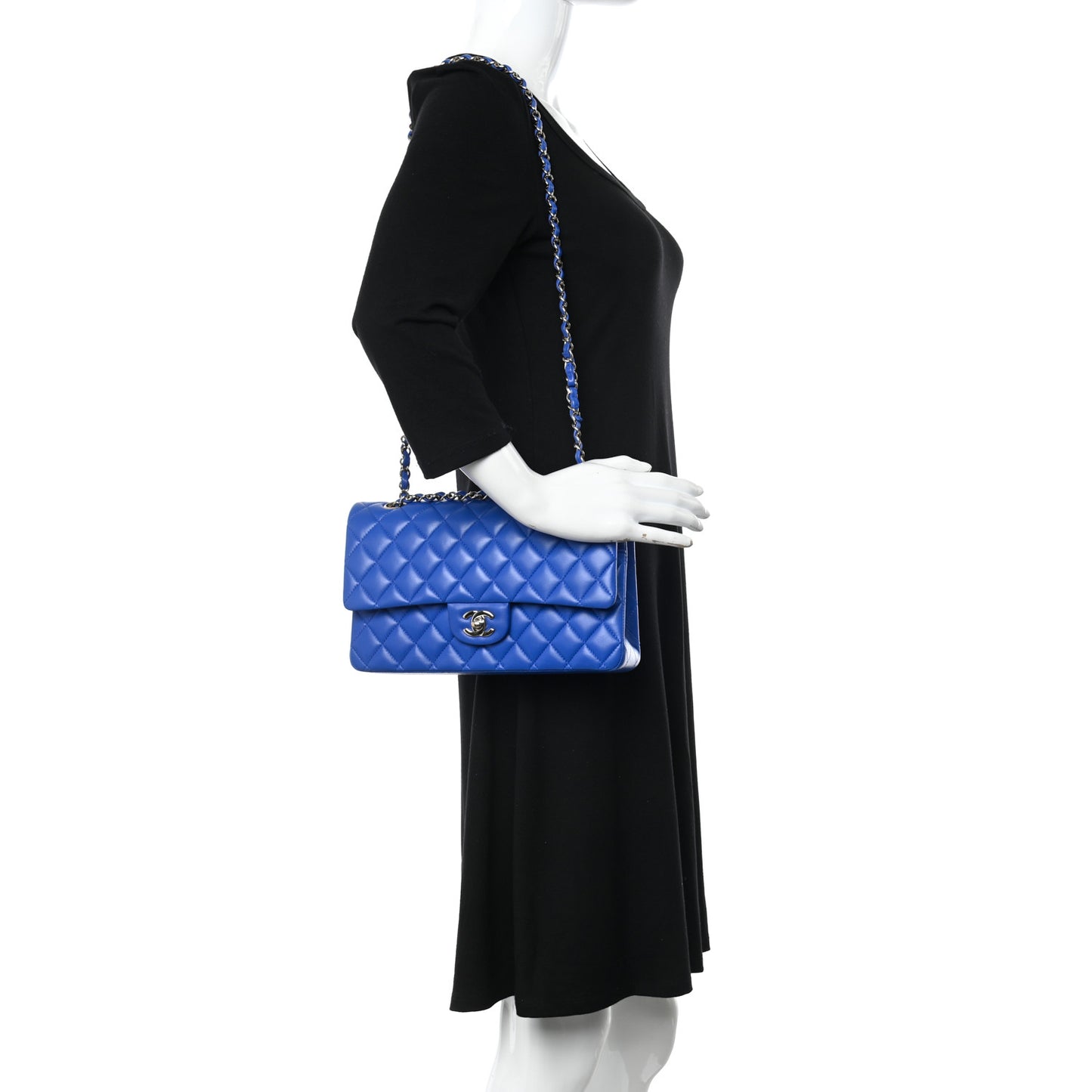 Lambskin Quilted Medium Double Flap Blue