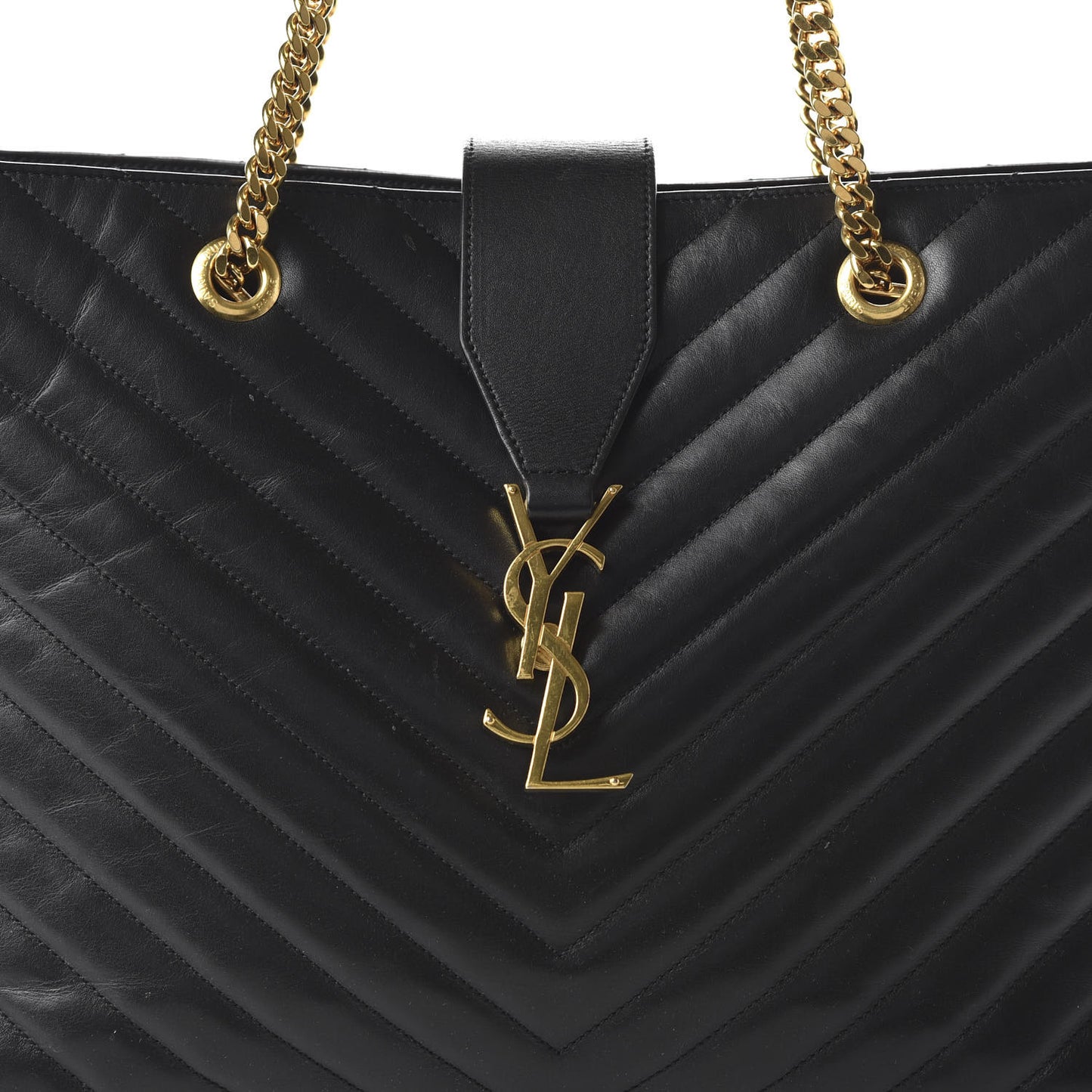 Lambskin Matelasse Chevron Monogram Shopping Bag Black