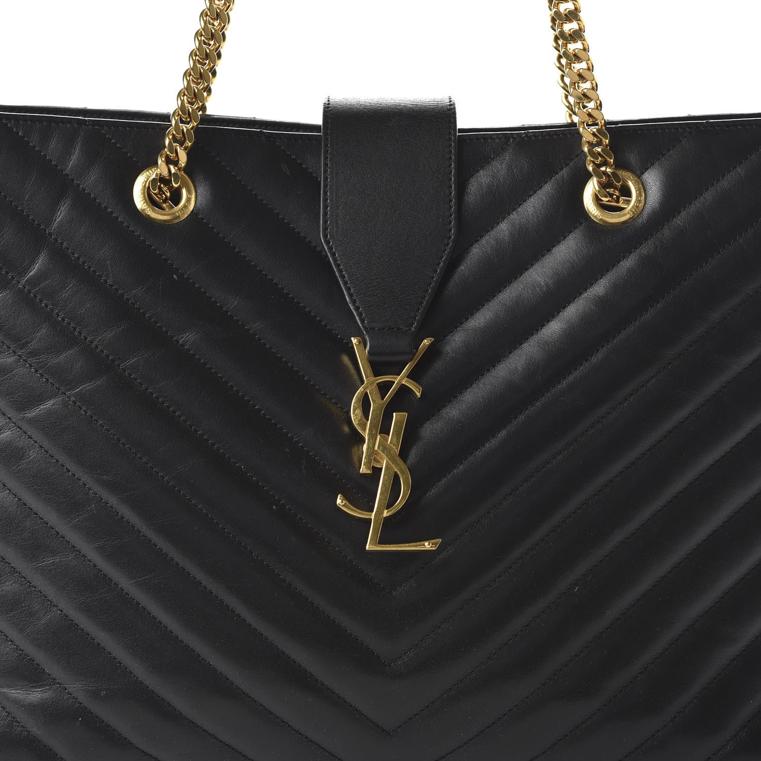 Saint Laurent Lambskin Matelasse Chevron Monogram Shopping Bag Black 9 of 9