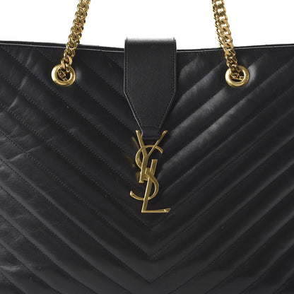 Saint Laurent Lambskin Matelasse Chevron Monogram Shopping Bag Black 9 of 9